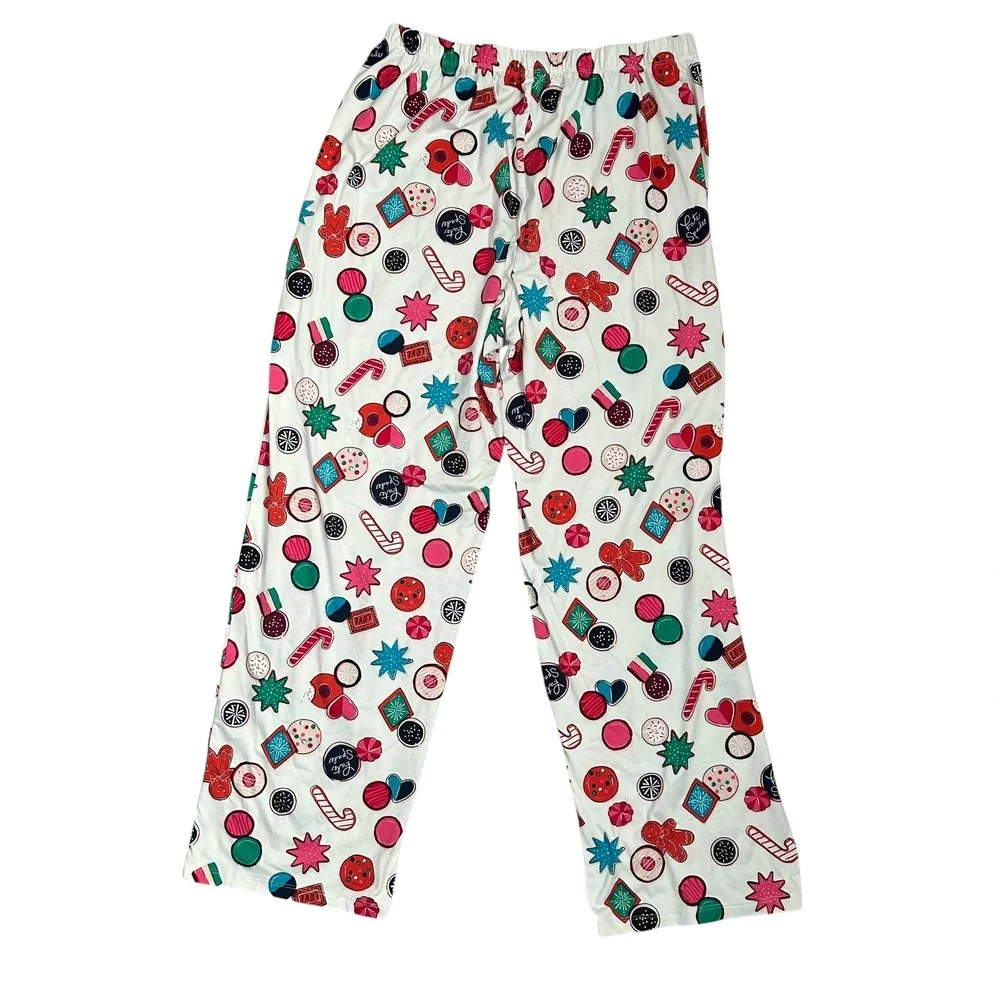Kate Spade Christmas Cookie Pajama Set XL White Gingerbread Candy‎ Cane Print